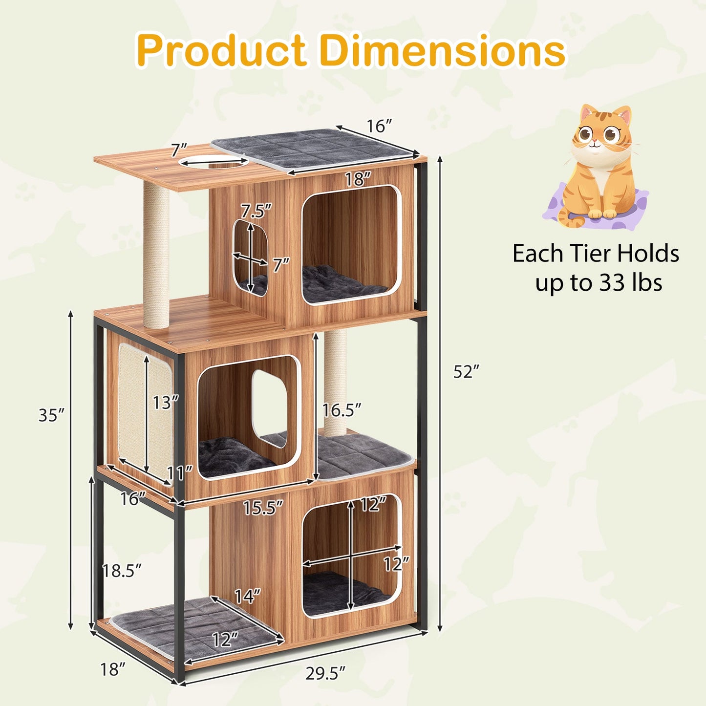 Árbol para Gatos Moderno con Estructura de Metal y Postes para Rascar
