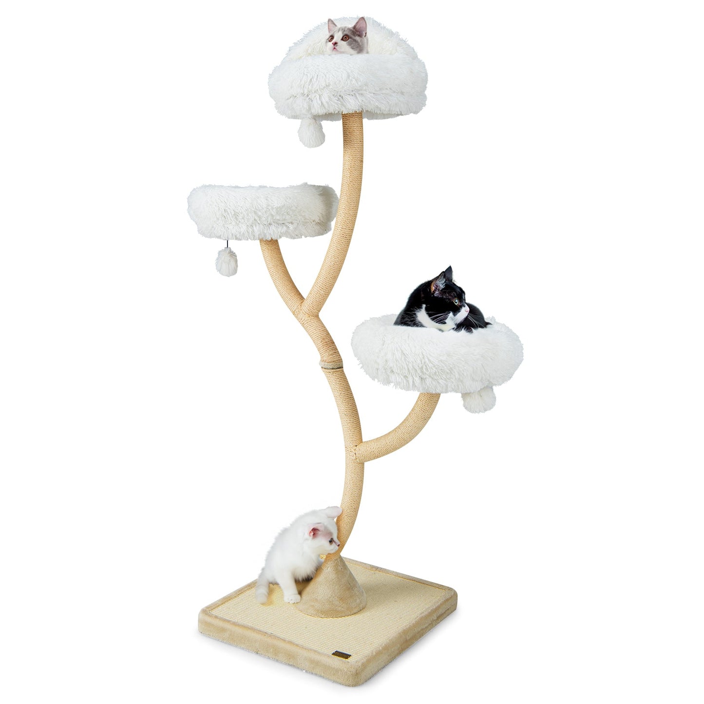 Arbre à chat de 70 pouces de hauteur avec 4 niveaux et 3 perchoirs - Beige