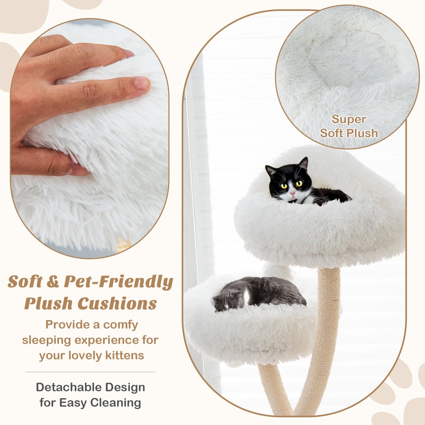 Arbre à chat de 70 pouces de hauteur avec 4 niveaux et 3 perchoirs - Beige