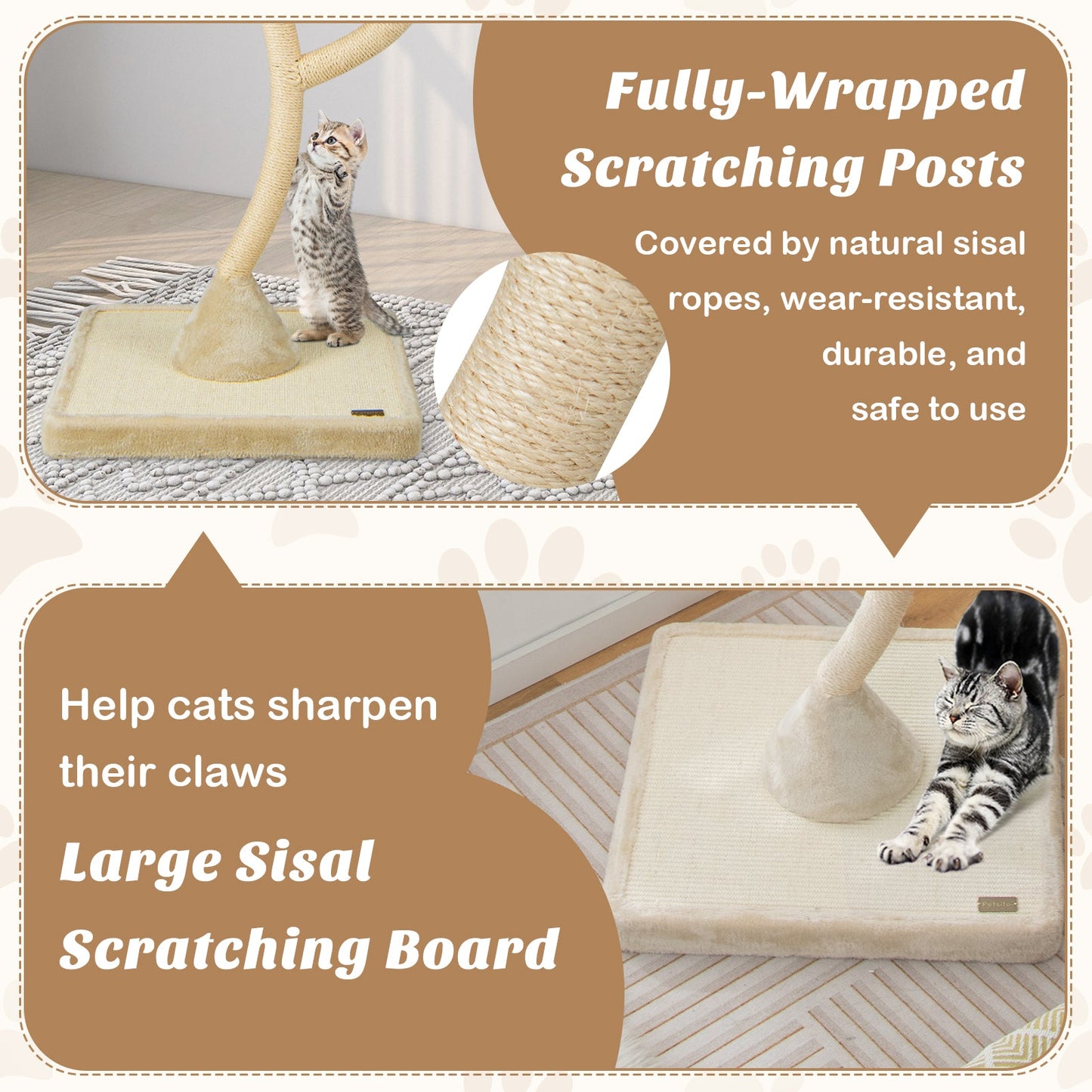 Arbre à chat de 70 pouces de hauteur avec 4 niveaux et 3 perchoirs - Beige