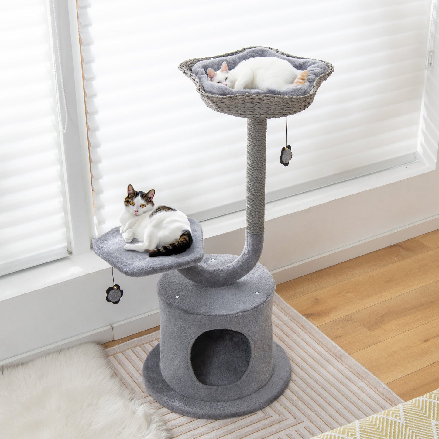 42 Inch Cat Tower with Curved Metal Frame - Gray