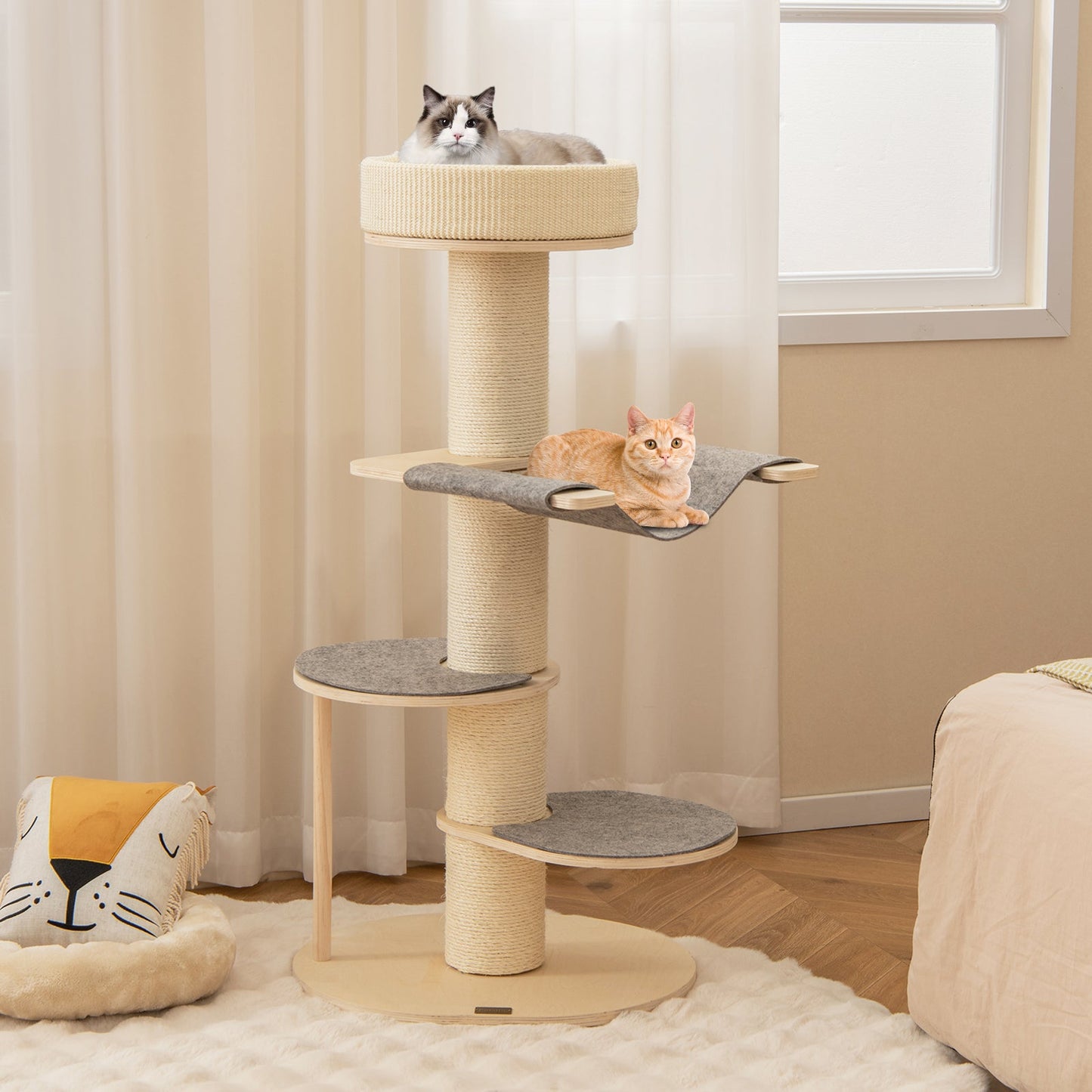 Árbol para Gatos Premium de 47 Pulgadas con Postes de Rascado de Sisal Engrosado - Gris