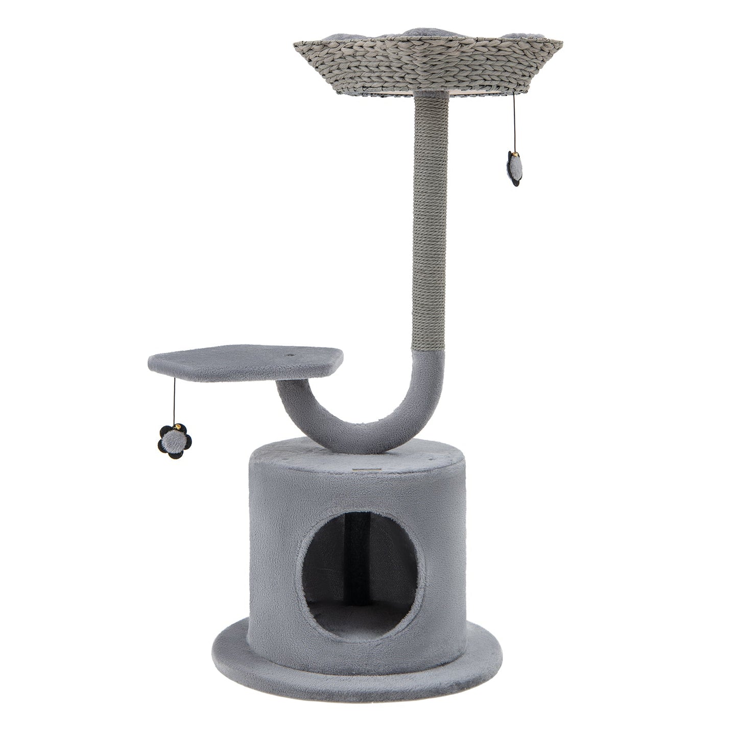 42 Inch Cat Tower with Curved Metal Frame - Gray