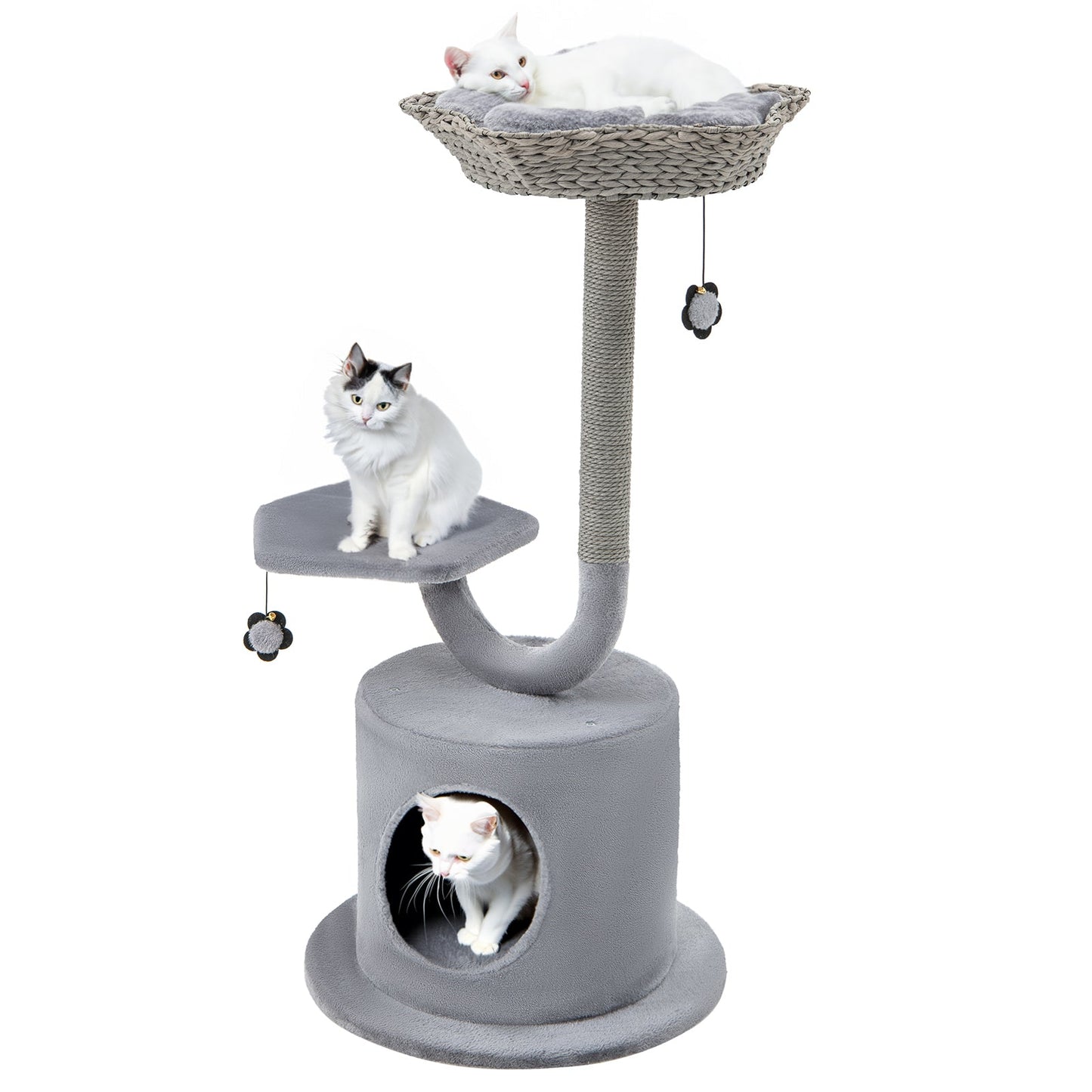 42 Inch Cat Tower with Curved Metal Frame - Gray