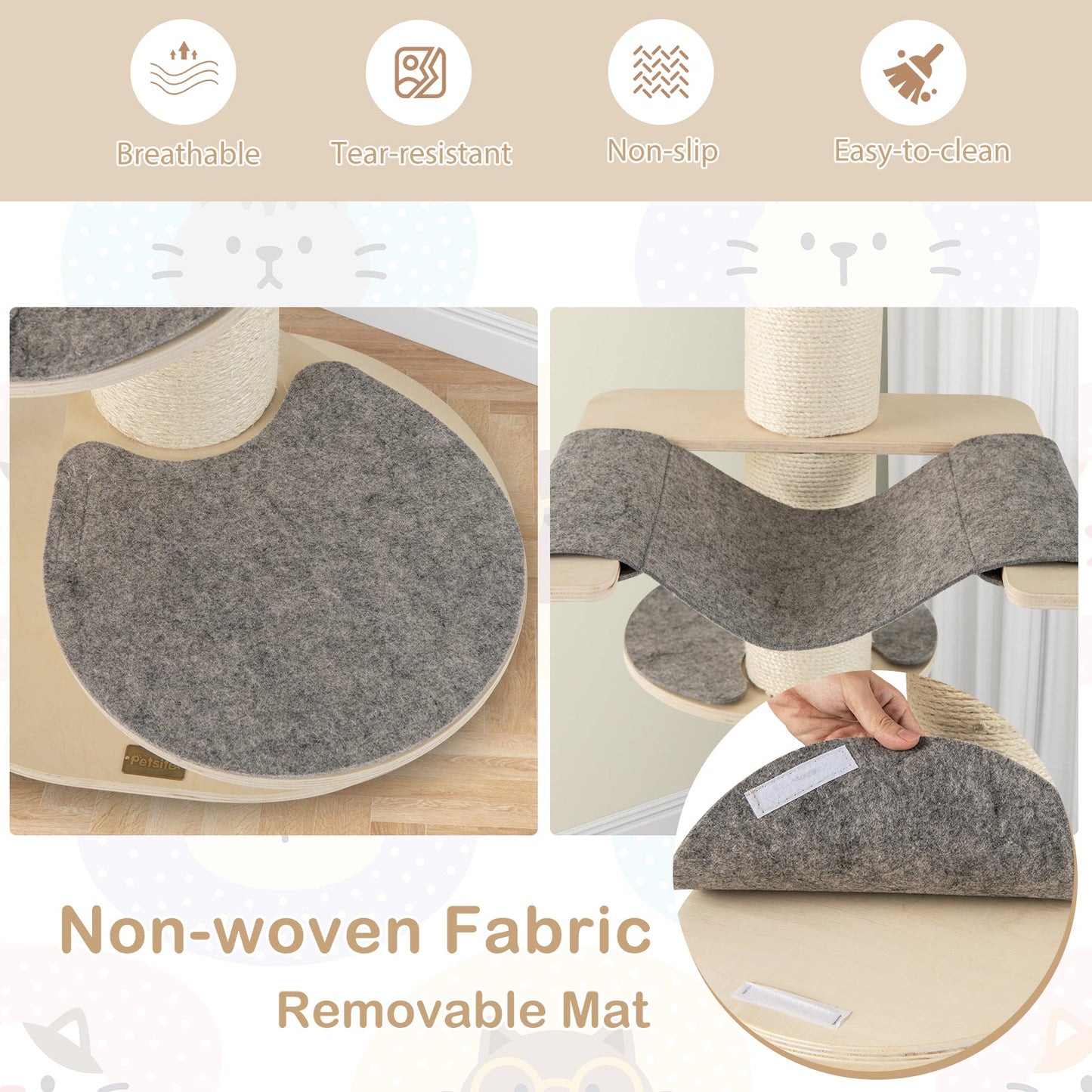 Árbol para Gatos Premium de 47 Pulgadas con Postes de Rascado de Sisal Engrosado - Gris
