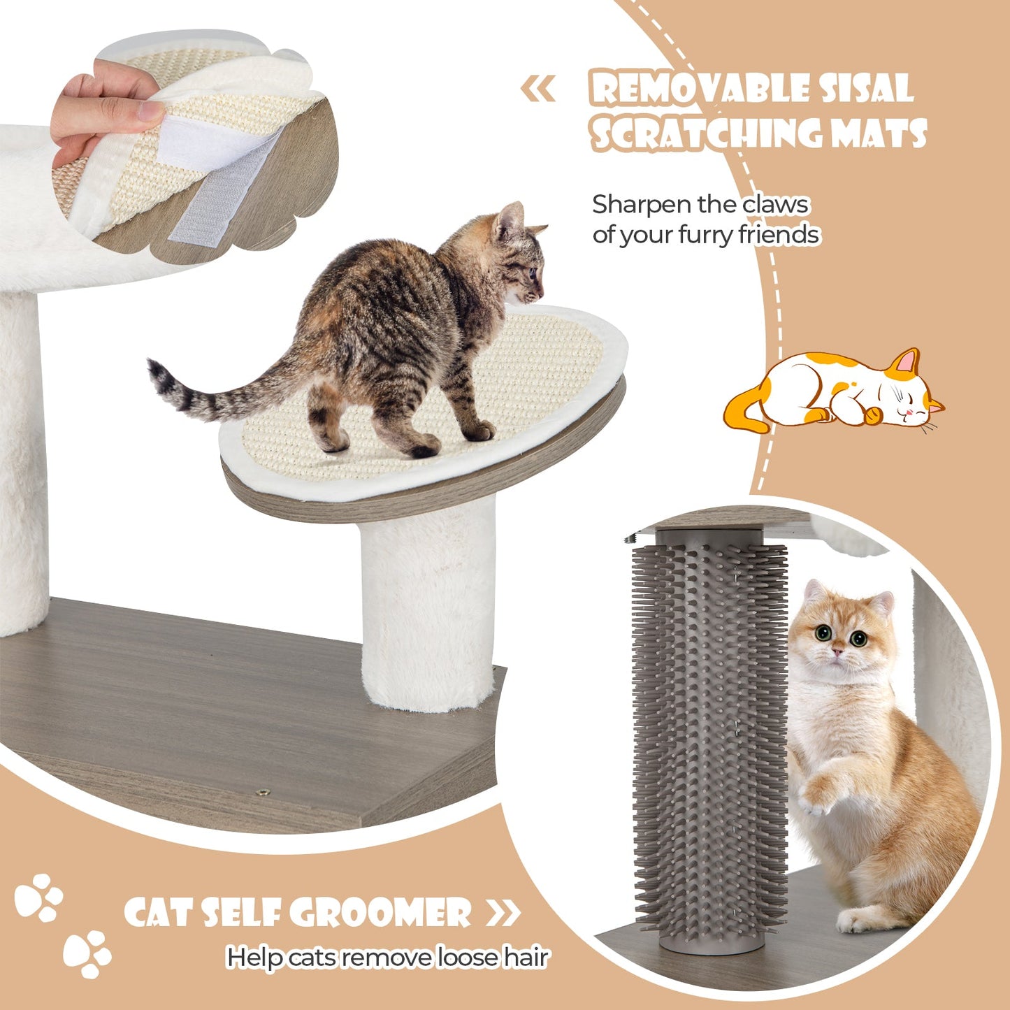 Tour à chat moderne 2-en-1 avec enclos pour bac à litière - Gris