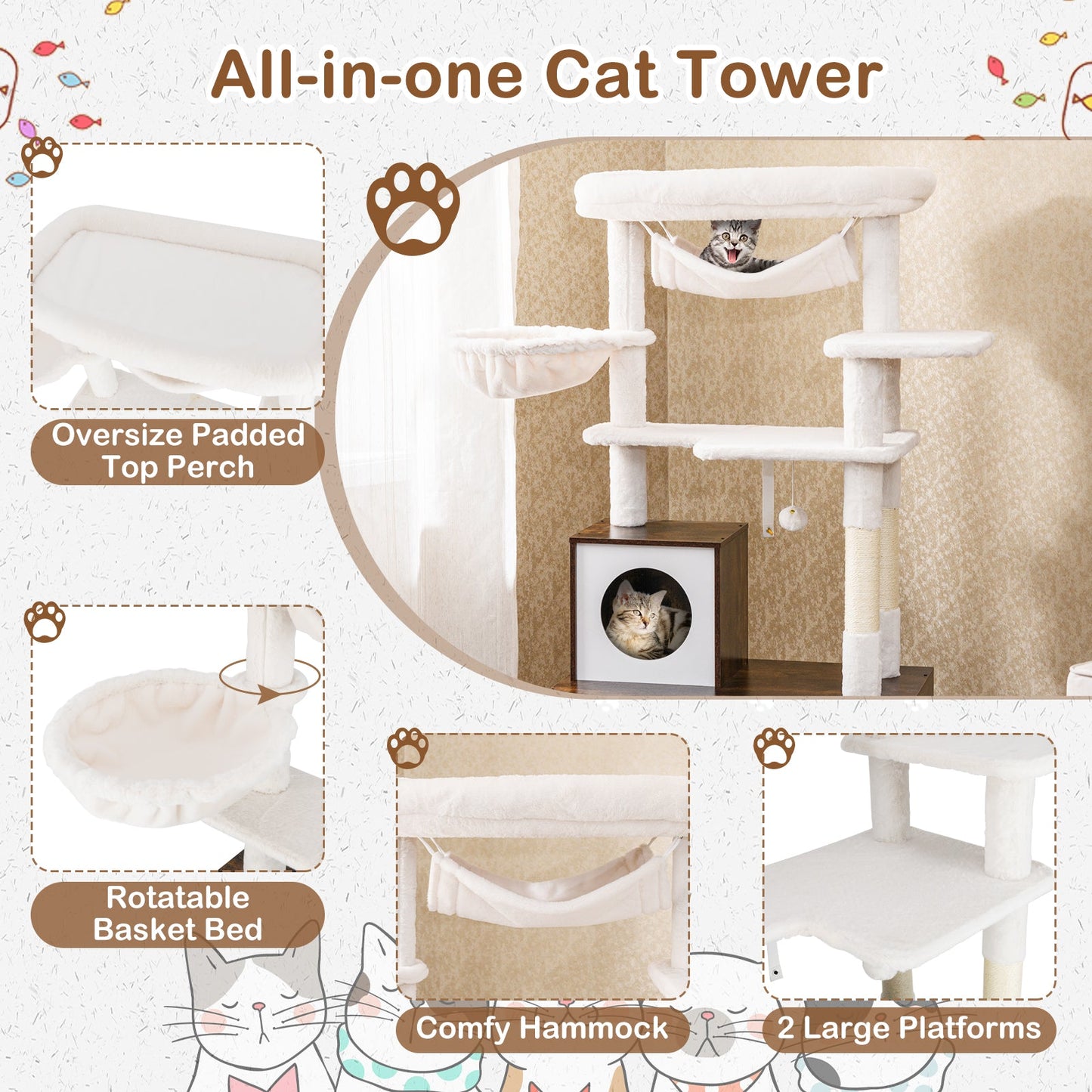 Rustic Brown Cat Tree with Litter Box Enclosure
