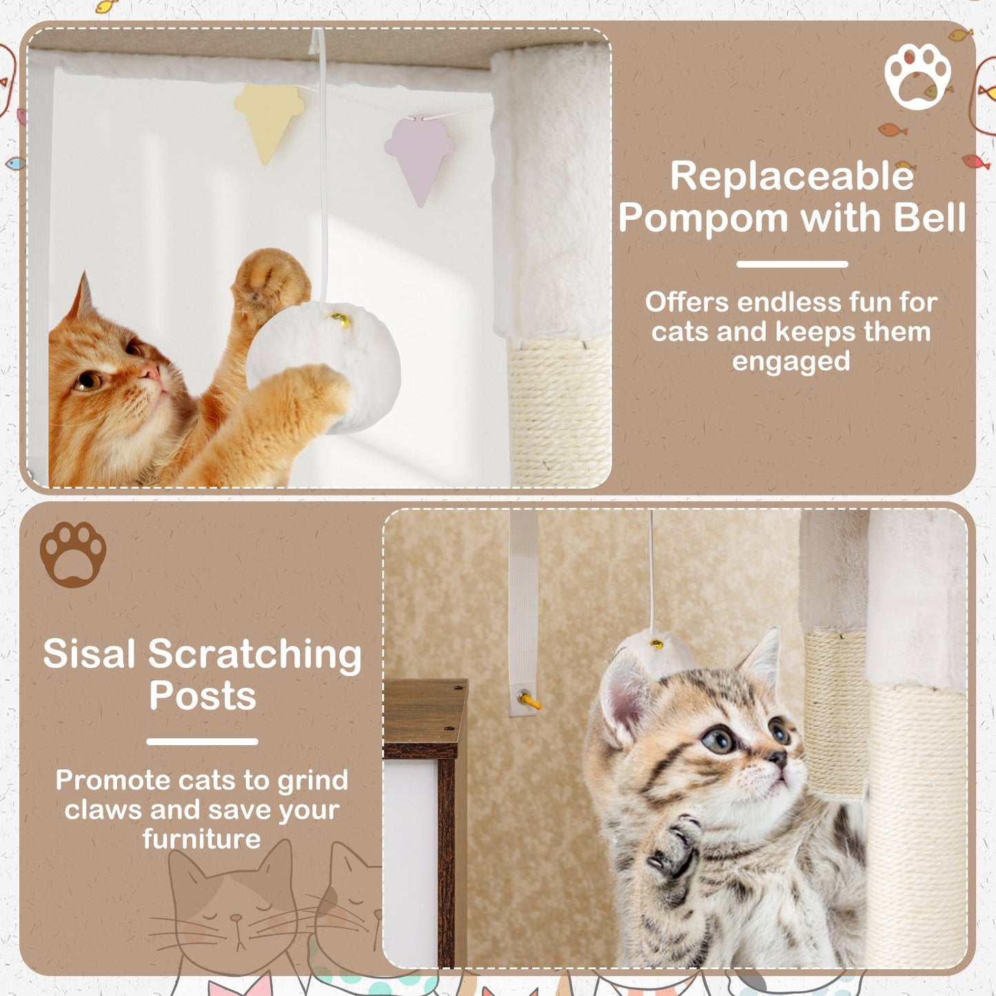 Rustic Brown Cat Tree with Litter Box Enclosure