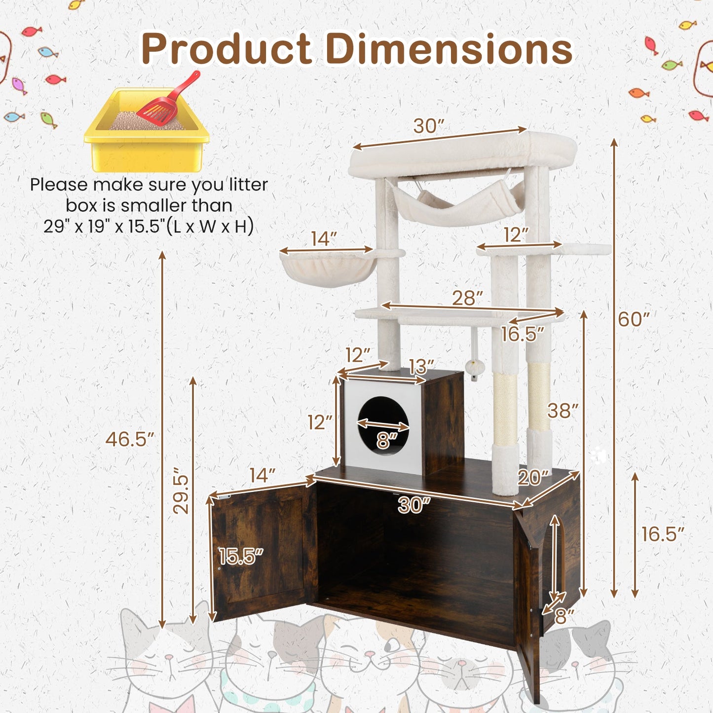 Rustic Brown Cat Tree with Litter Box Enclosure