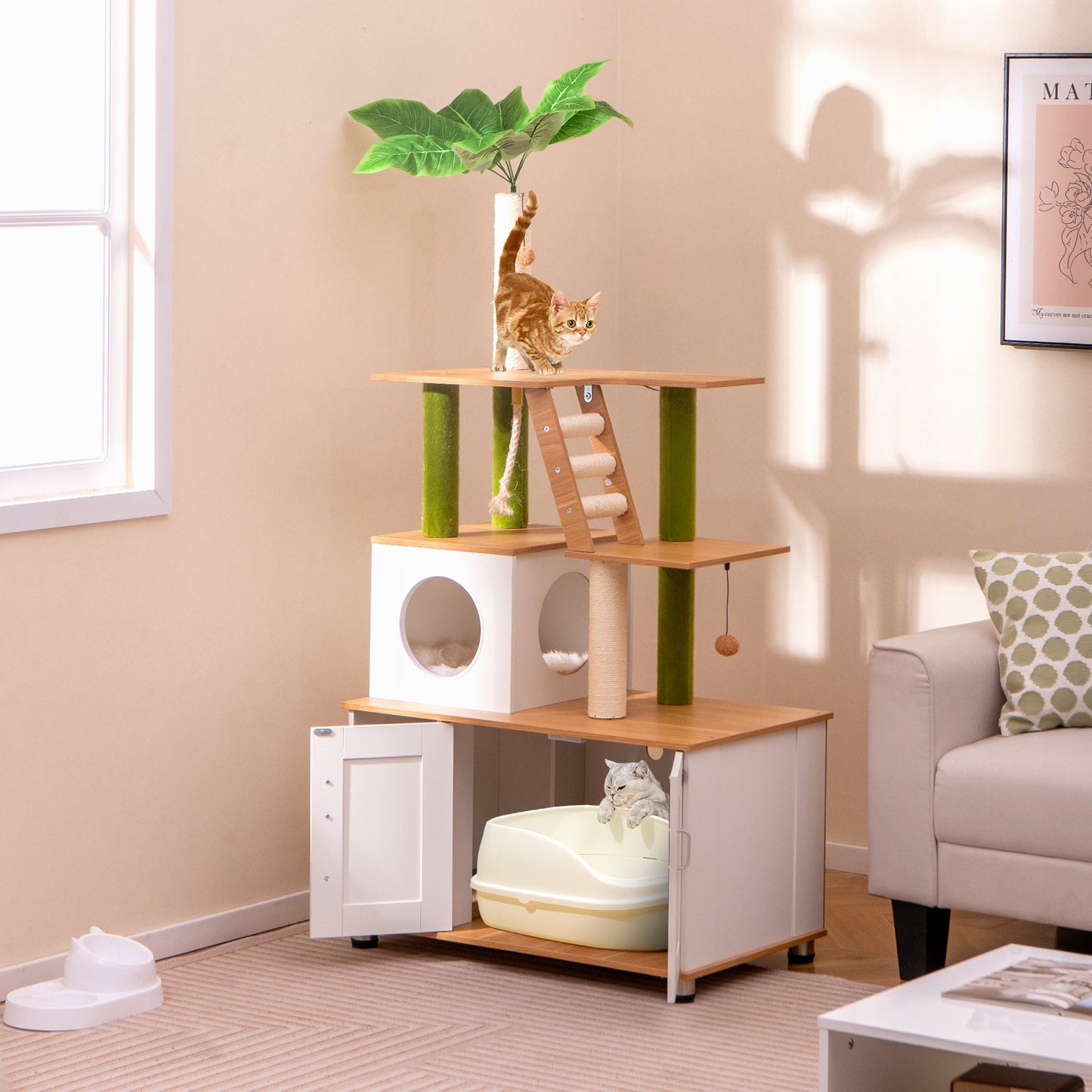 Hidden Cat Washroom with Cat Tower - White
