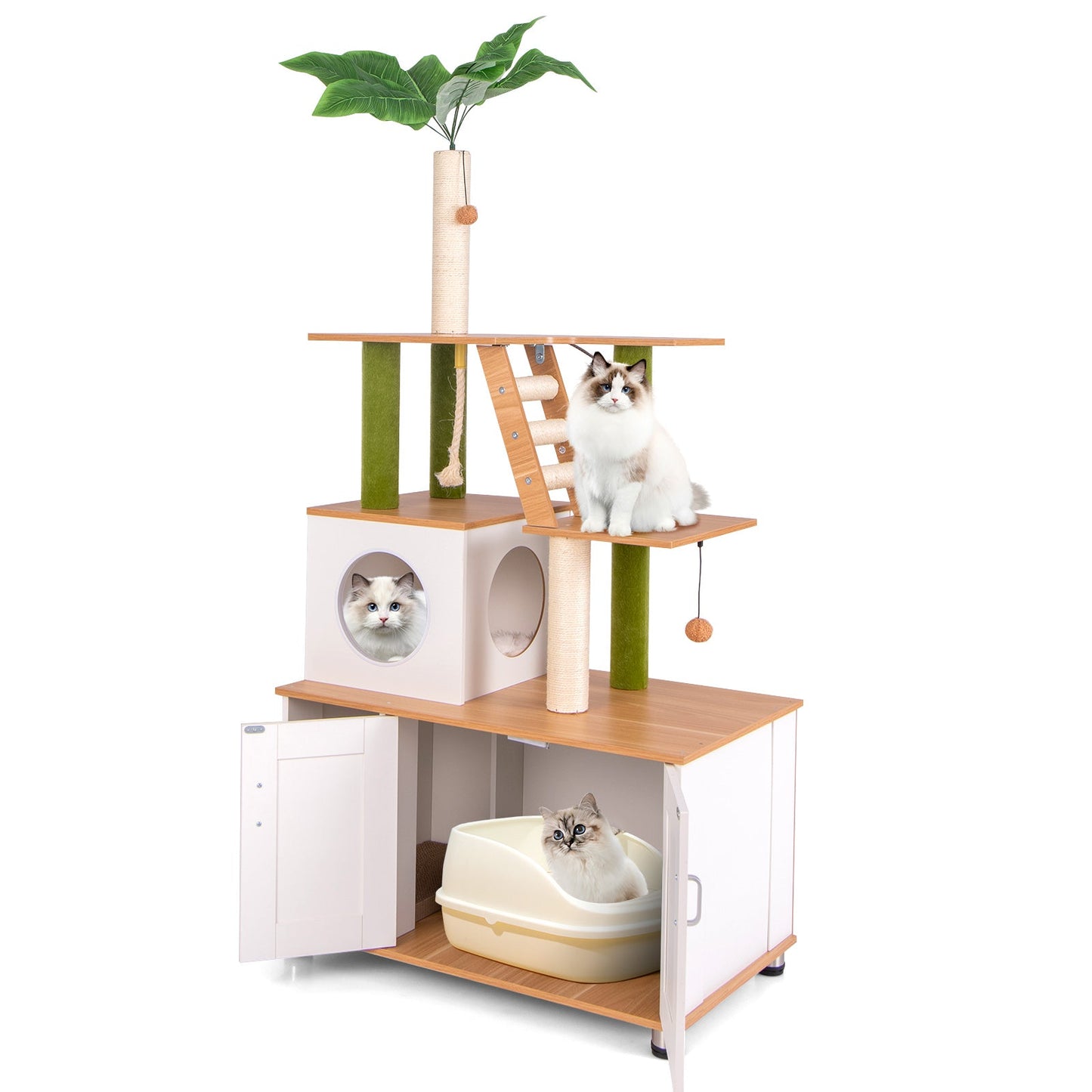 Hidden Cat Washroom with Cat Tower - White
