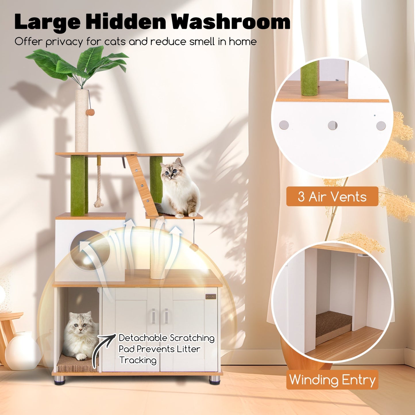 Hidden Cat Washroom with Cat Tower - White