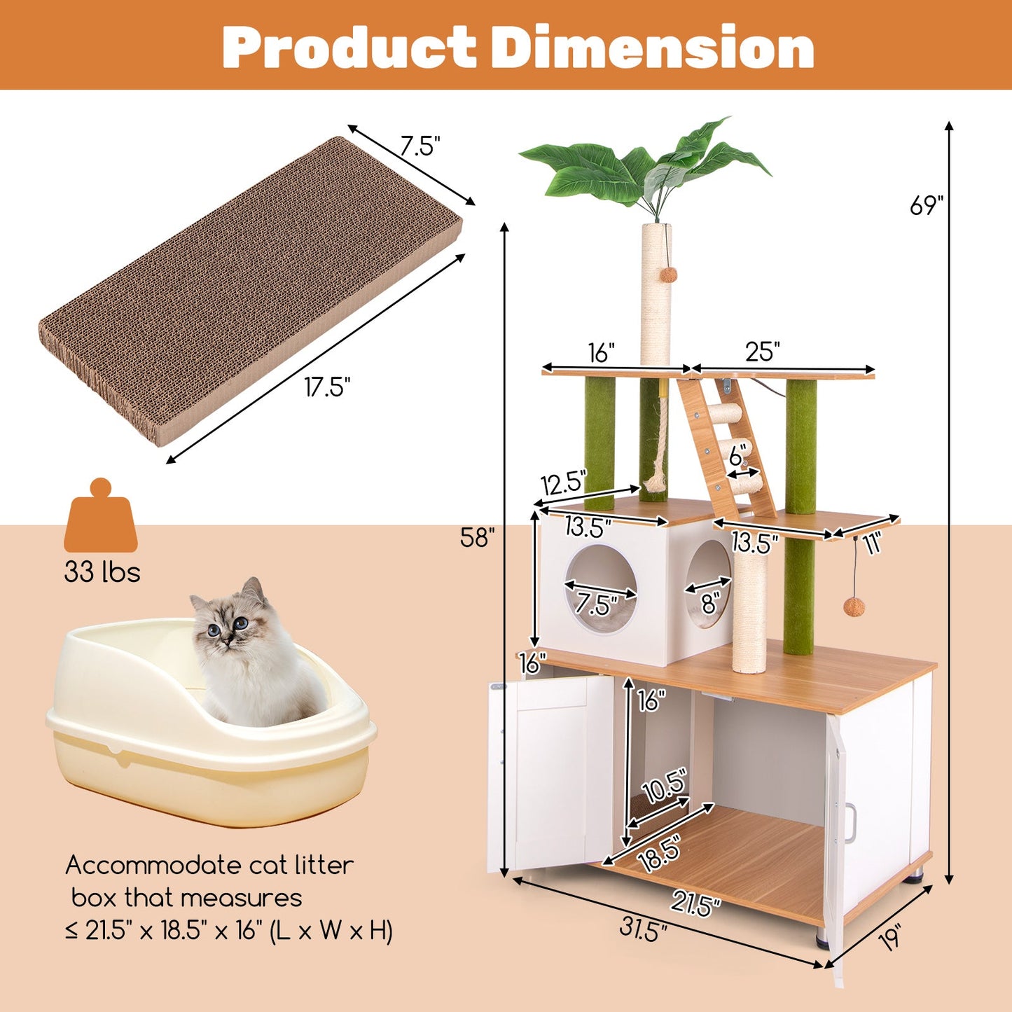 Hidden Cat Washroom with Cat Tower - White