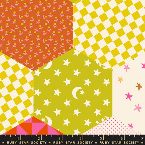 Catnap Thistle Multi Pink Hexagon Cotton Fabric Per Yard