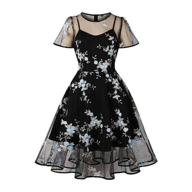 Robe de fête rétro en maille brodée élégante des années 1950