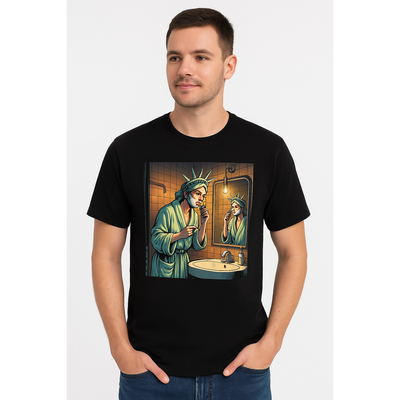 Pasteur Statue of Liberty Shaving Graphic Black T-Shirt