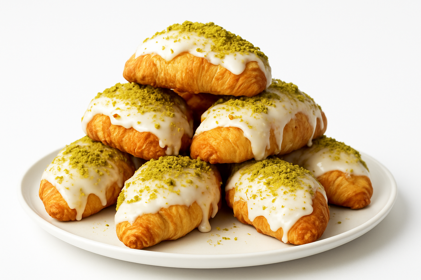 Pastel de Croissant de Chocolate Blanco y Pistachos - 10 Piezas