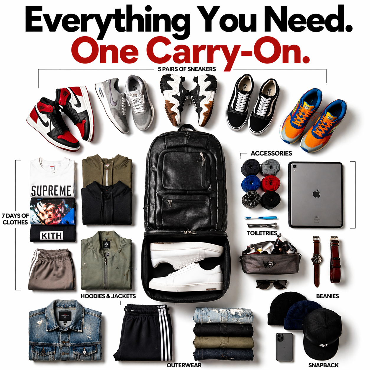 Premium Black Leather XL Carry-On Travel Bag