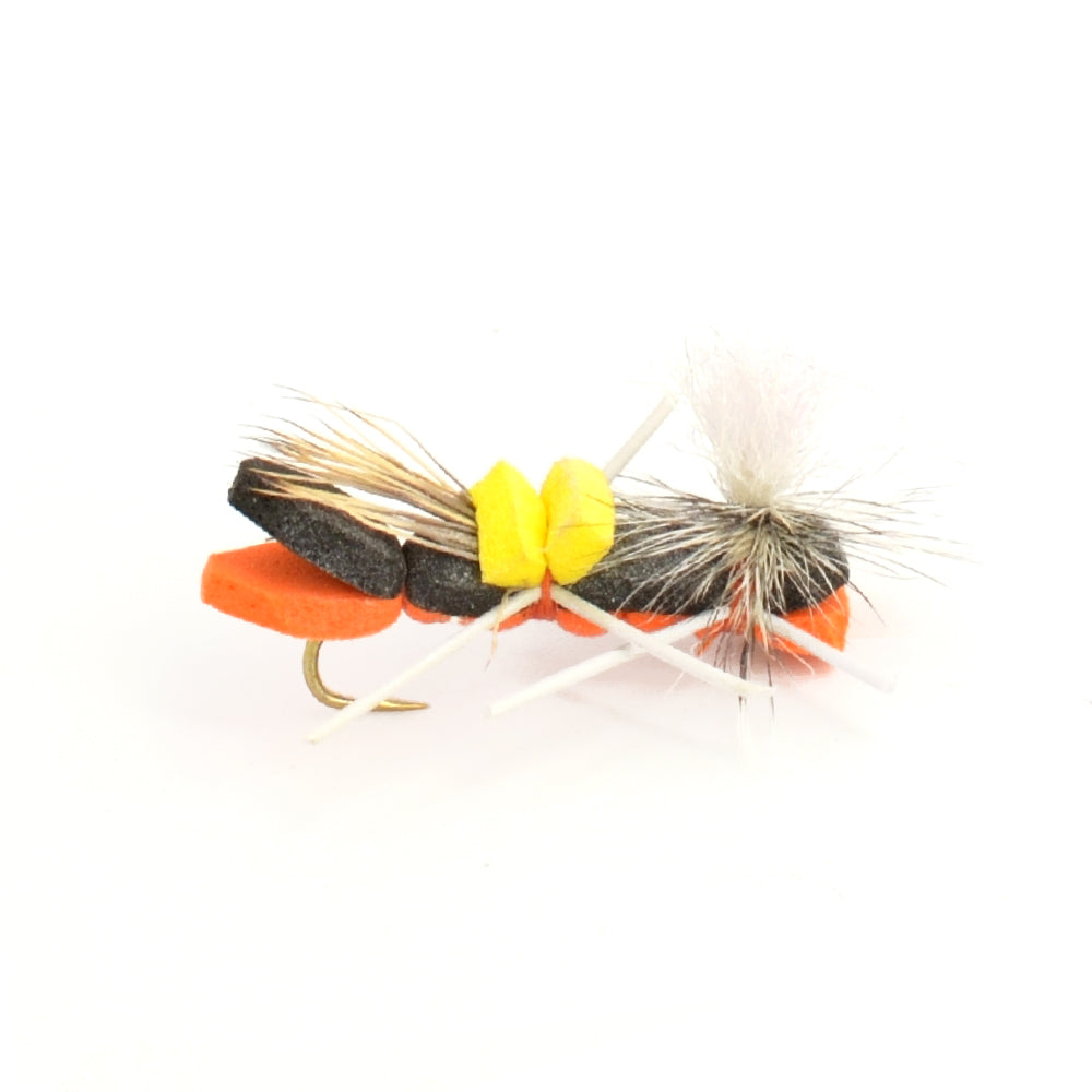 Chernobyl Ant Black & Orange Foam Grasshopper Flies - 12 Pack Size 10 - Korvel