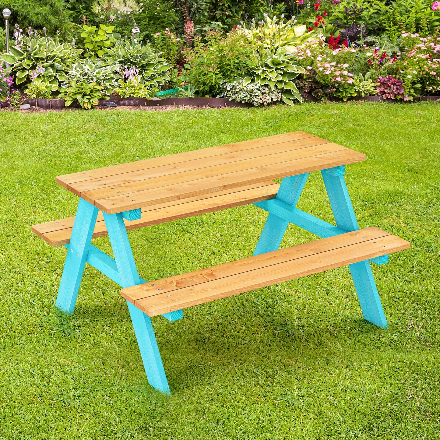 Table en bois d'extérieur pour enfants avec bancs
