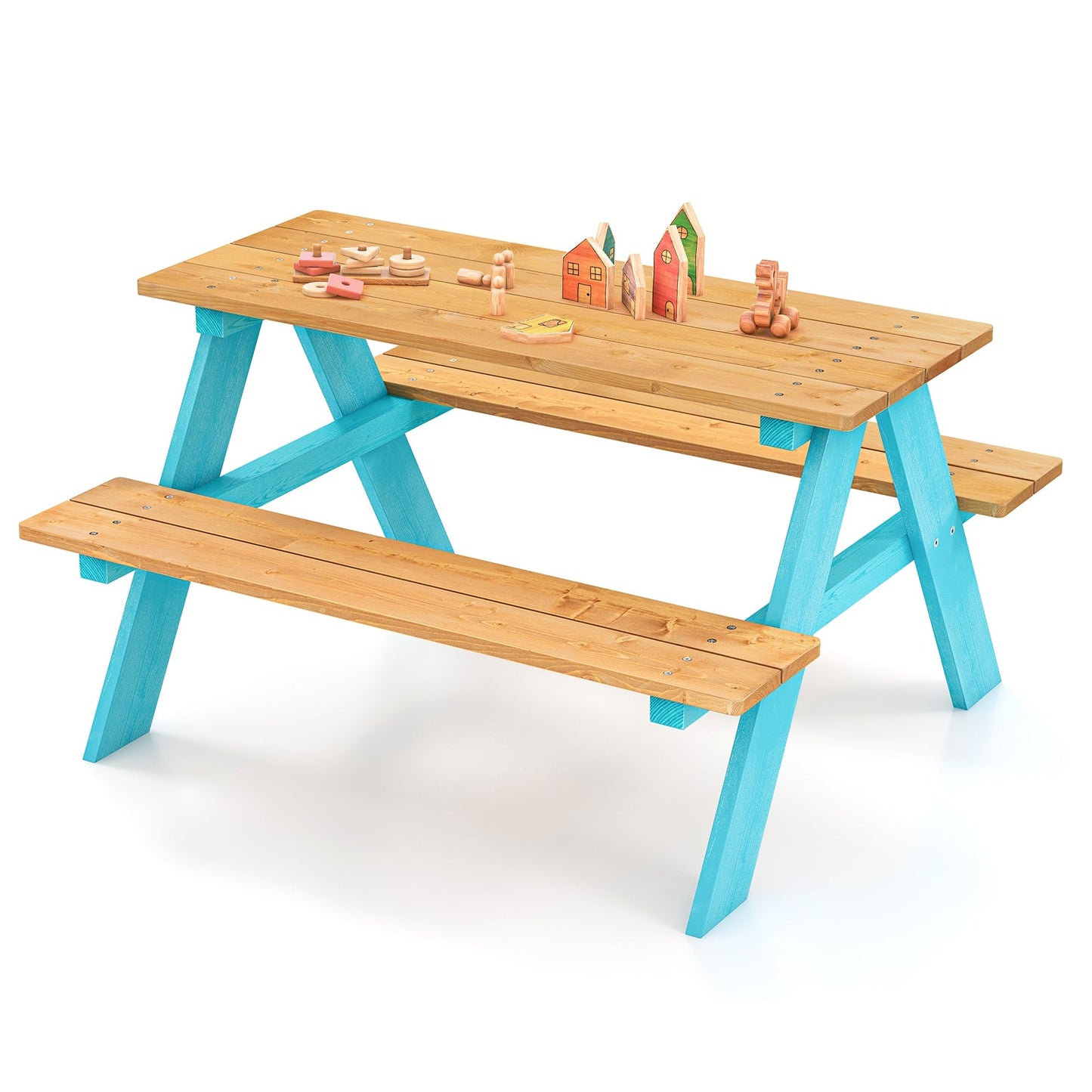 Table en bois d'extérieur pour enfants avec bancs