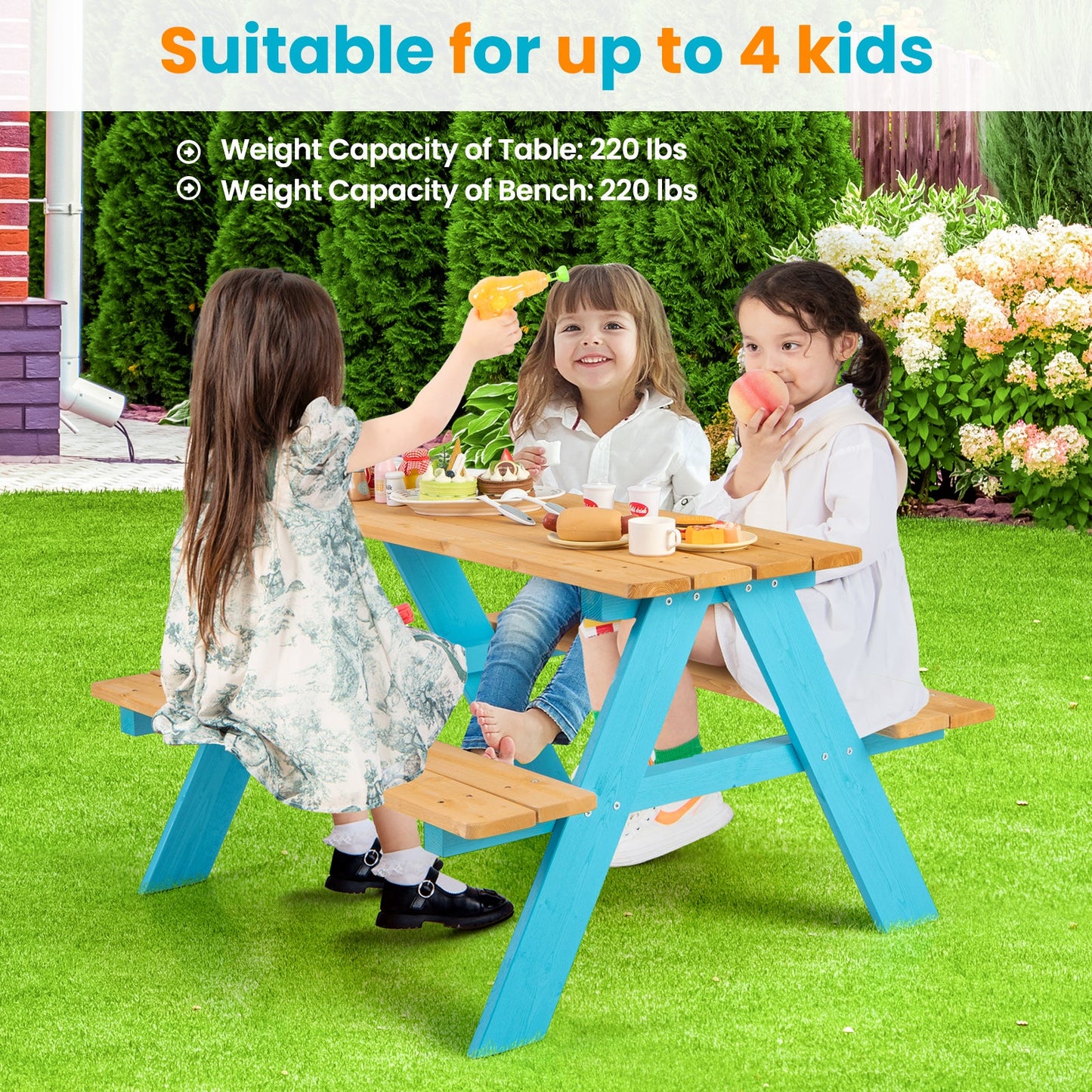 Table en bois d'extérieur pour enfants avec bancs