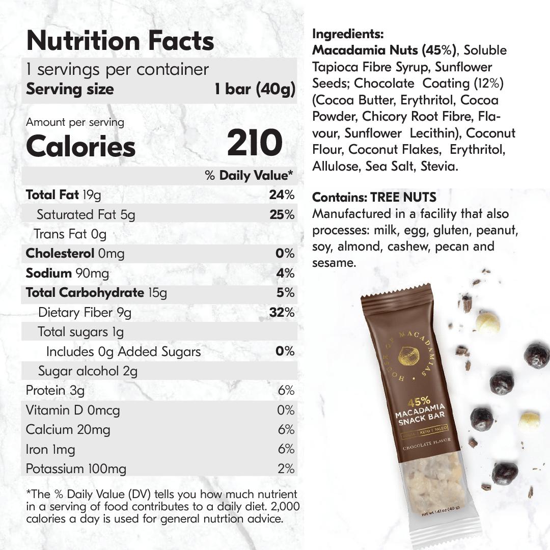 Chocolate Macadamia Nuts Snack Bar (12 Bars) - Korvel
