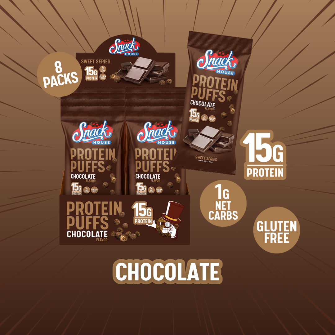 Chocolate Protein Puffs – Single Serving 8-Pack | Snack House - Korvel