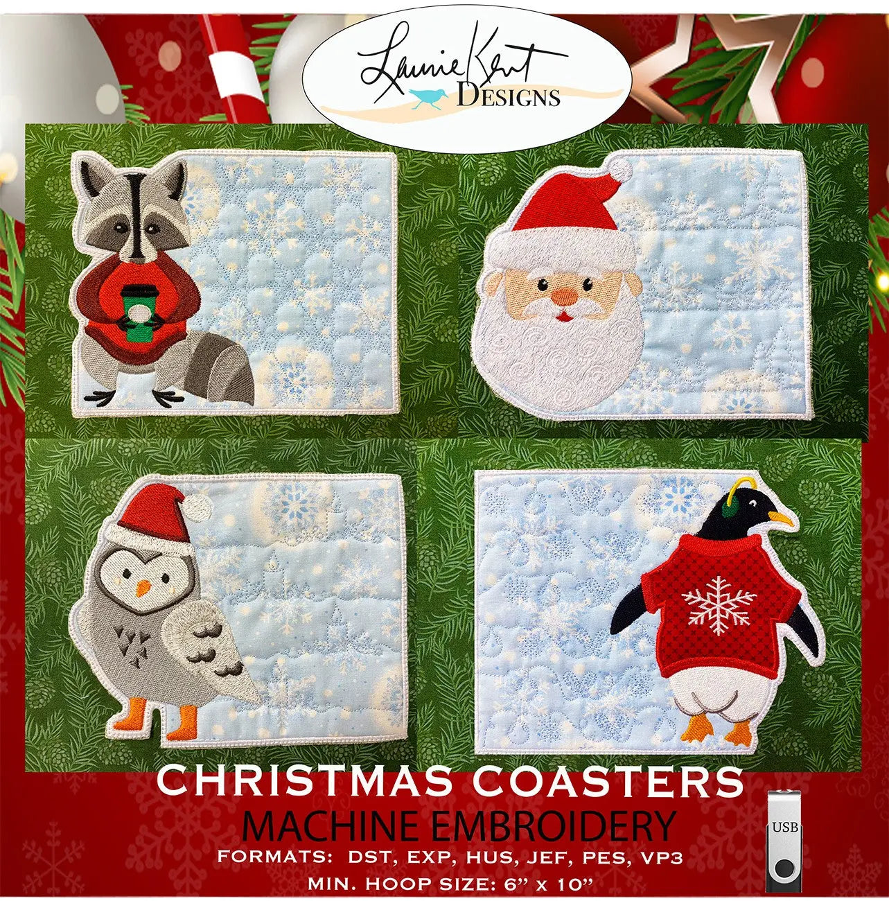 Christmas Coasters Embroidery USB Design