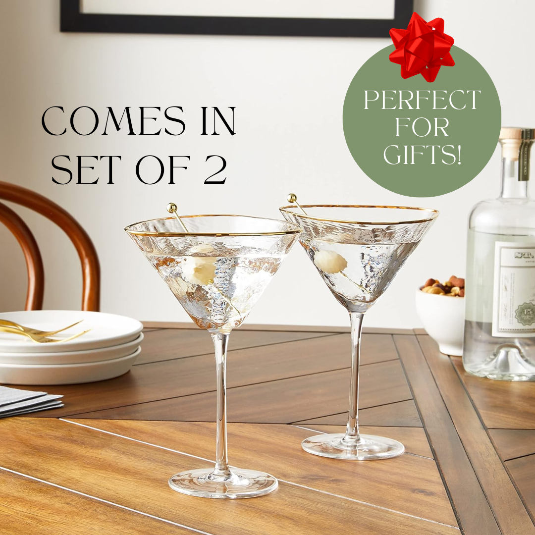Artisan Hammered Cocktail Glasses with Gold Rim - Korvel