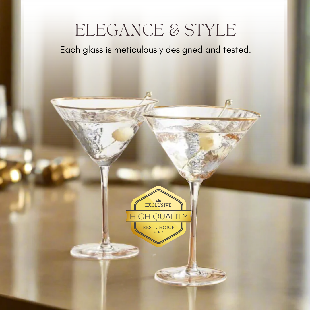 Artisan Hammered Cocktail Glasses with Gold Rim - Korvel