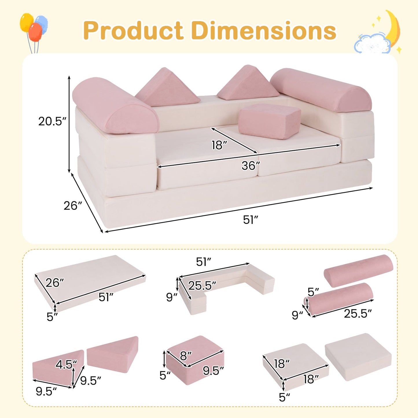 Ensemble de jeu en mousse de 9 pièces - Rose