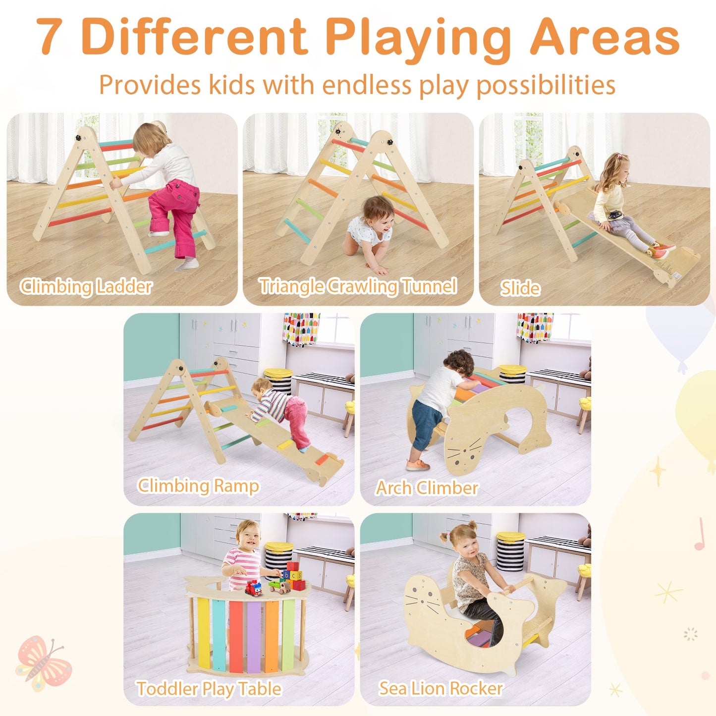 7-in-1 Indoor Climbing Toys for Toddlers - Multicolor