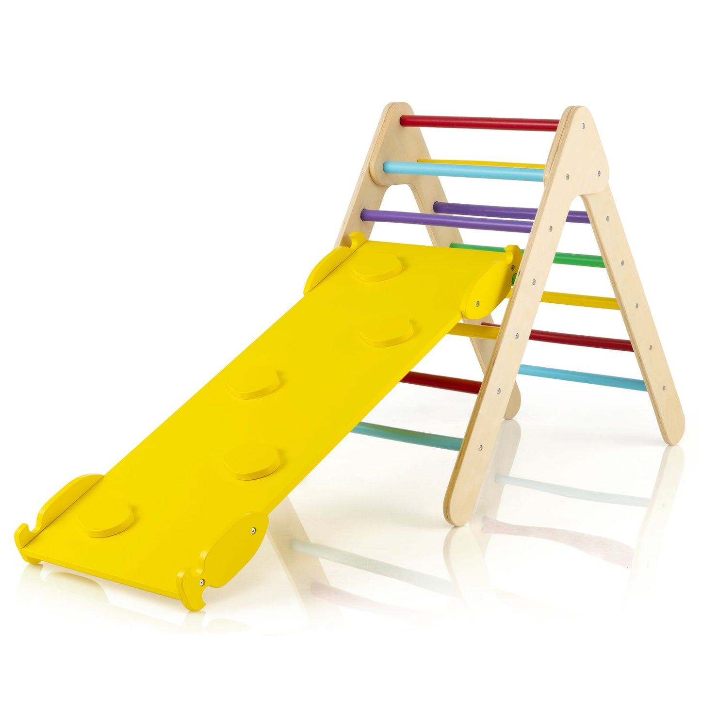 3-in-1 Wooden Climbing Triangle Set with Ramp - Multicolor