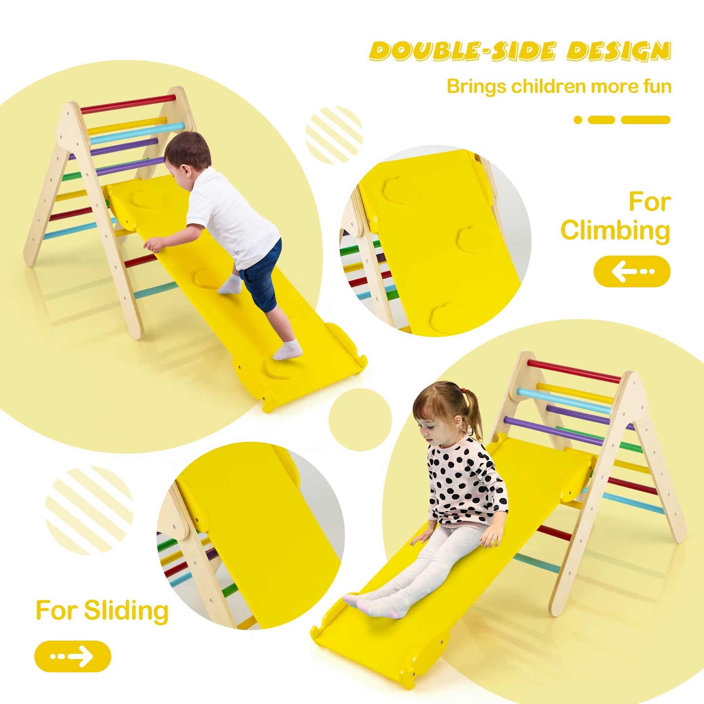 3-in-1 Wooden Climbing Triangle Set with Ramp - Multicolor
