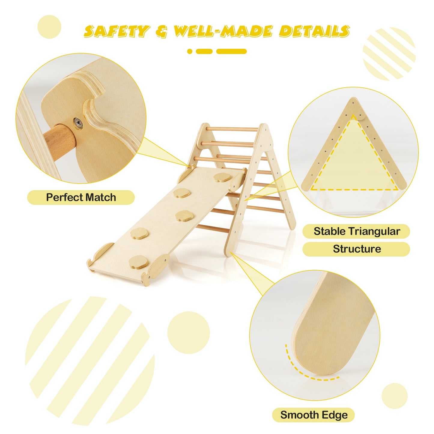 3-in-1 Wooden Climbing Triangle Set with Adjustable Ramp