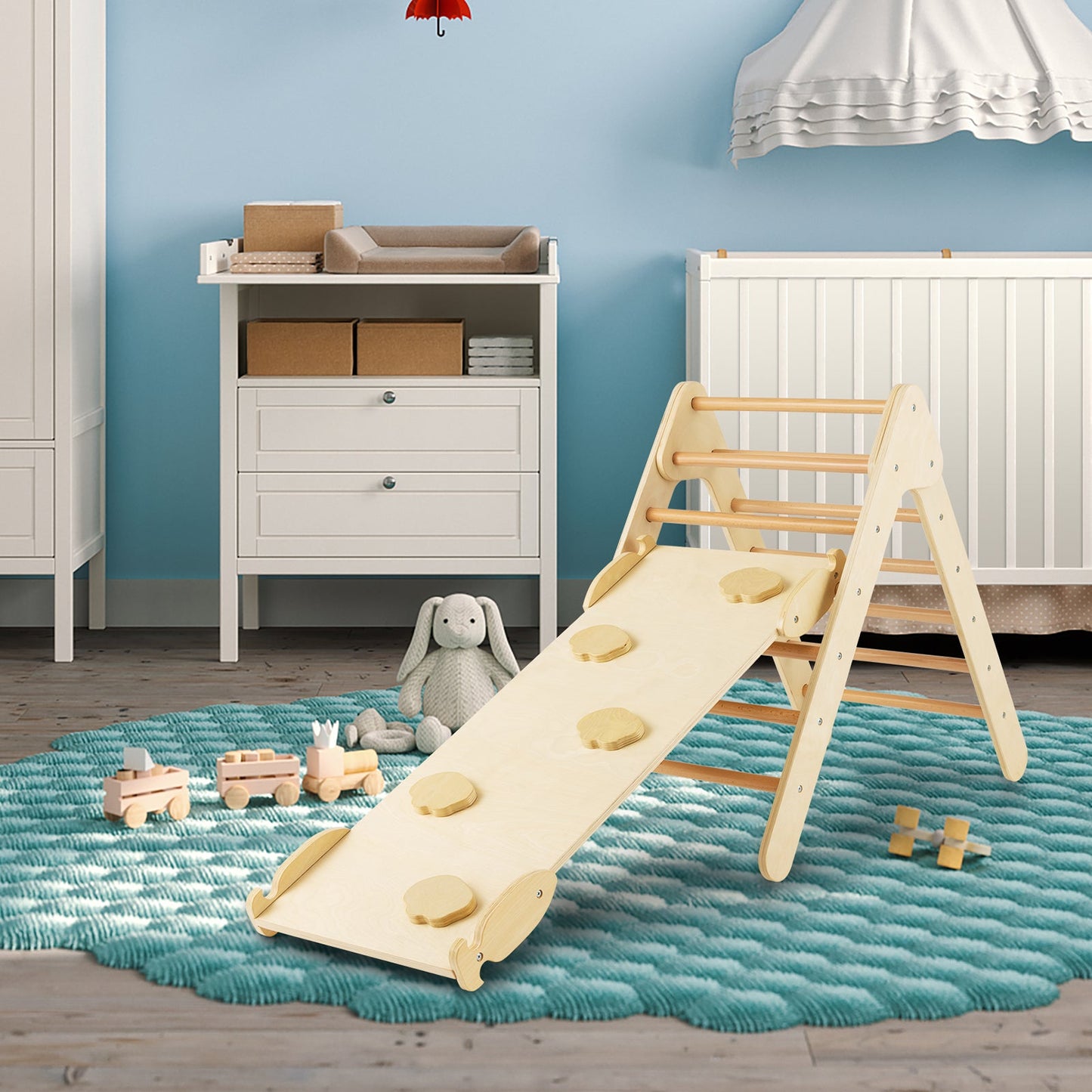 3-in-1 Wooden Climbing Triangle Set with Adjustable Ramp