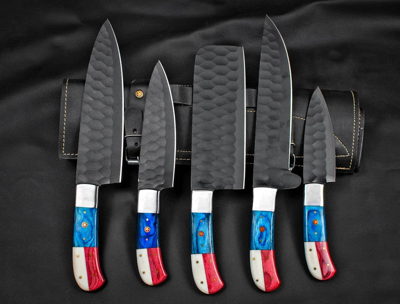 Premium Handcrafted Carbon Steel Chef Knife Set – 5 Piece BBQ & Culinary Collection | Ideal Gift for Him - Korvel