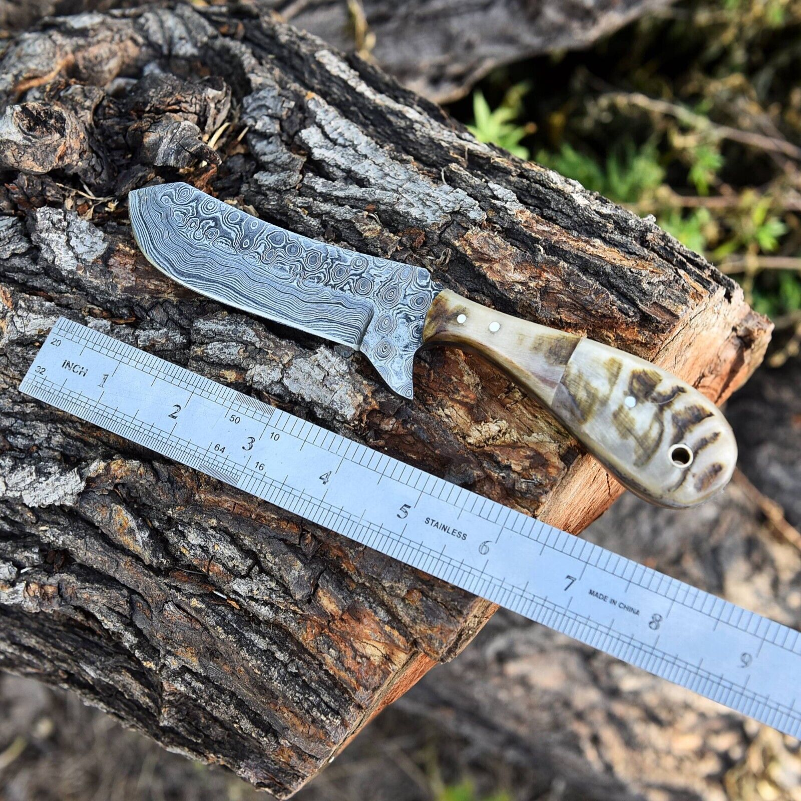 Adventure Awaits – 4-Inch Damascus Steel Knife with Sheep Horn Handle - Korvel