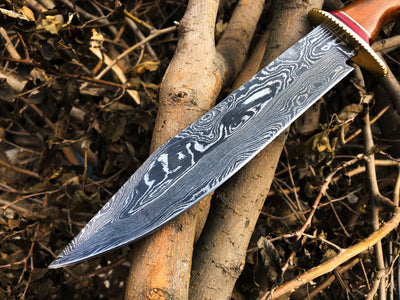 Premium Handmade Bowie Knife – Damascus Steel Blade with Walnut Handle & Leather Sheath | 14-Inch Hunting Companion – KBS Knives - Korvel