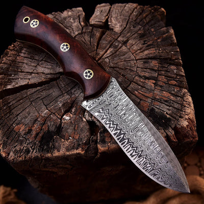 KBS Knives - 'Wilderness Warrior' Premium Custom Damascus Steel Hunting Knife with Elegant Rosewood Handle - Korvel