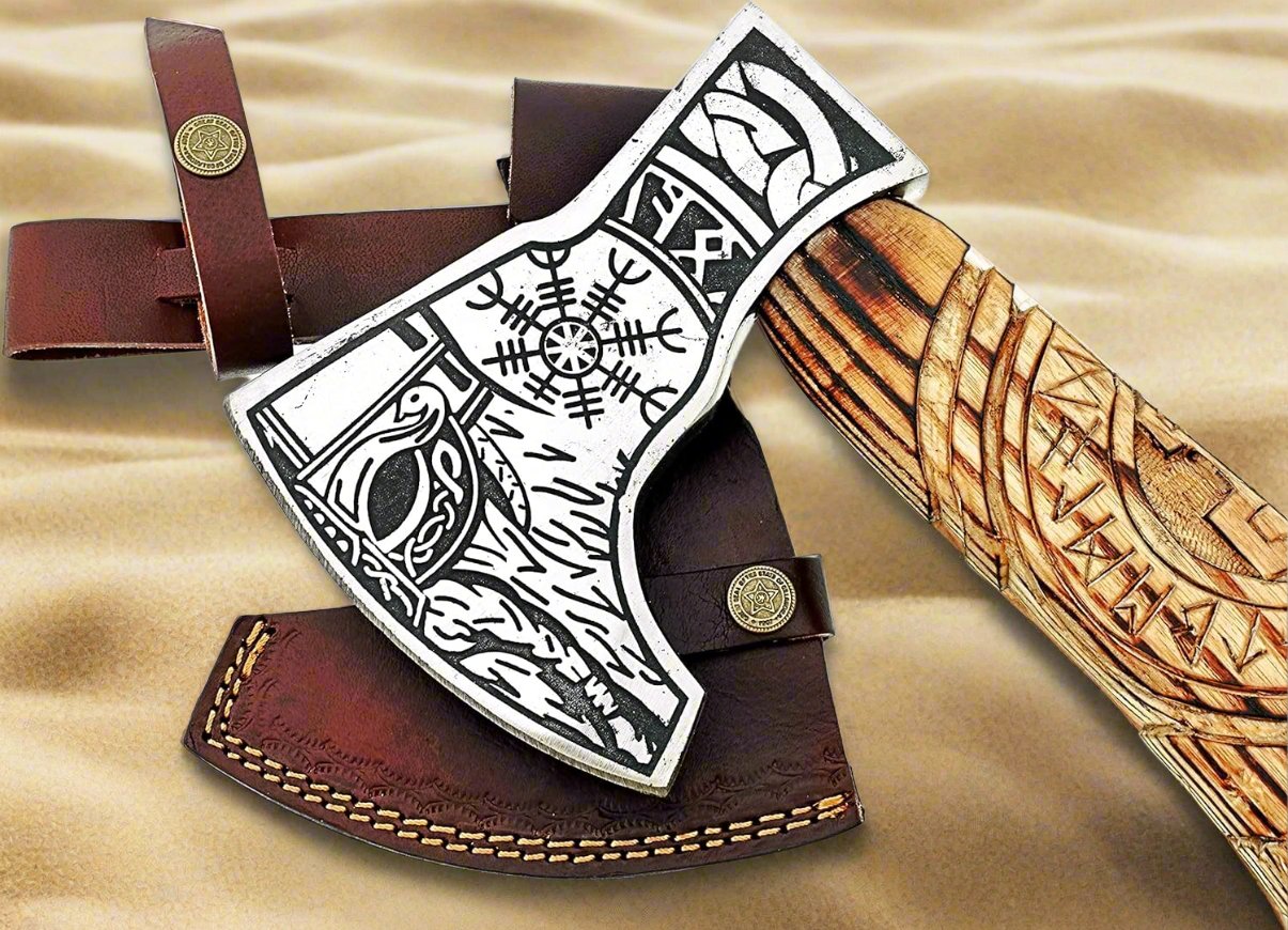 Odin's Edge: Custom Forged Norse Axe with 1095 Steel Blade & Handcrafted Ash Handle - Korvel
