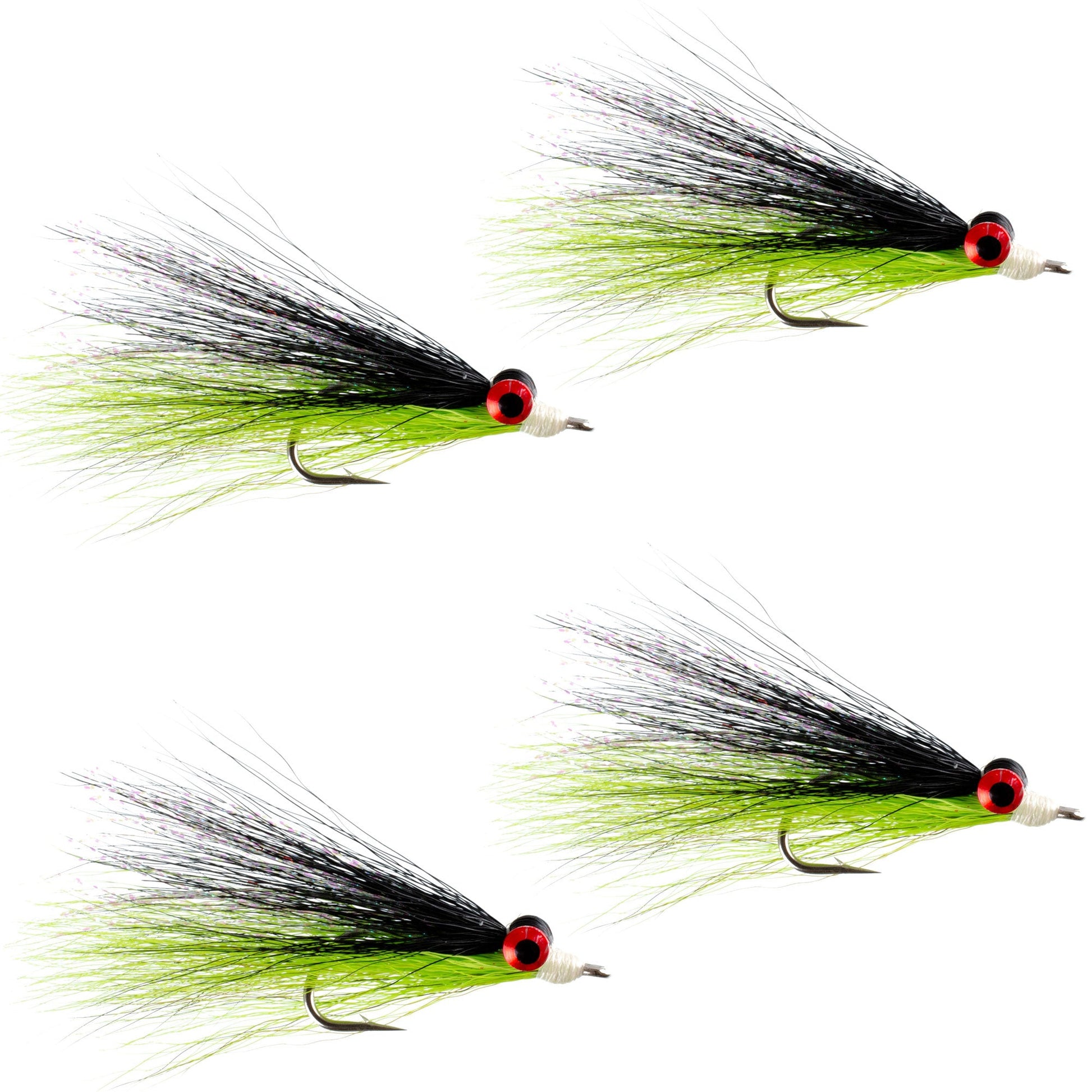 Clouser's Deep Minnow - Chartreuse & Black - Premium Saltwater & Bass Streamer Flies - Set of 4 (Size 1/0) - Korvel