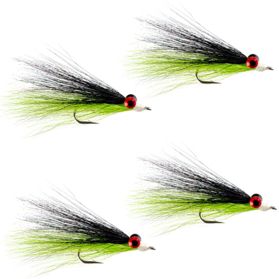 Clouser's Deep Minnow - Chartreuse & Black - Premium Saltwater & Bass Streamer Flies - Set of 4 (Size 1/0) - Korvel
