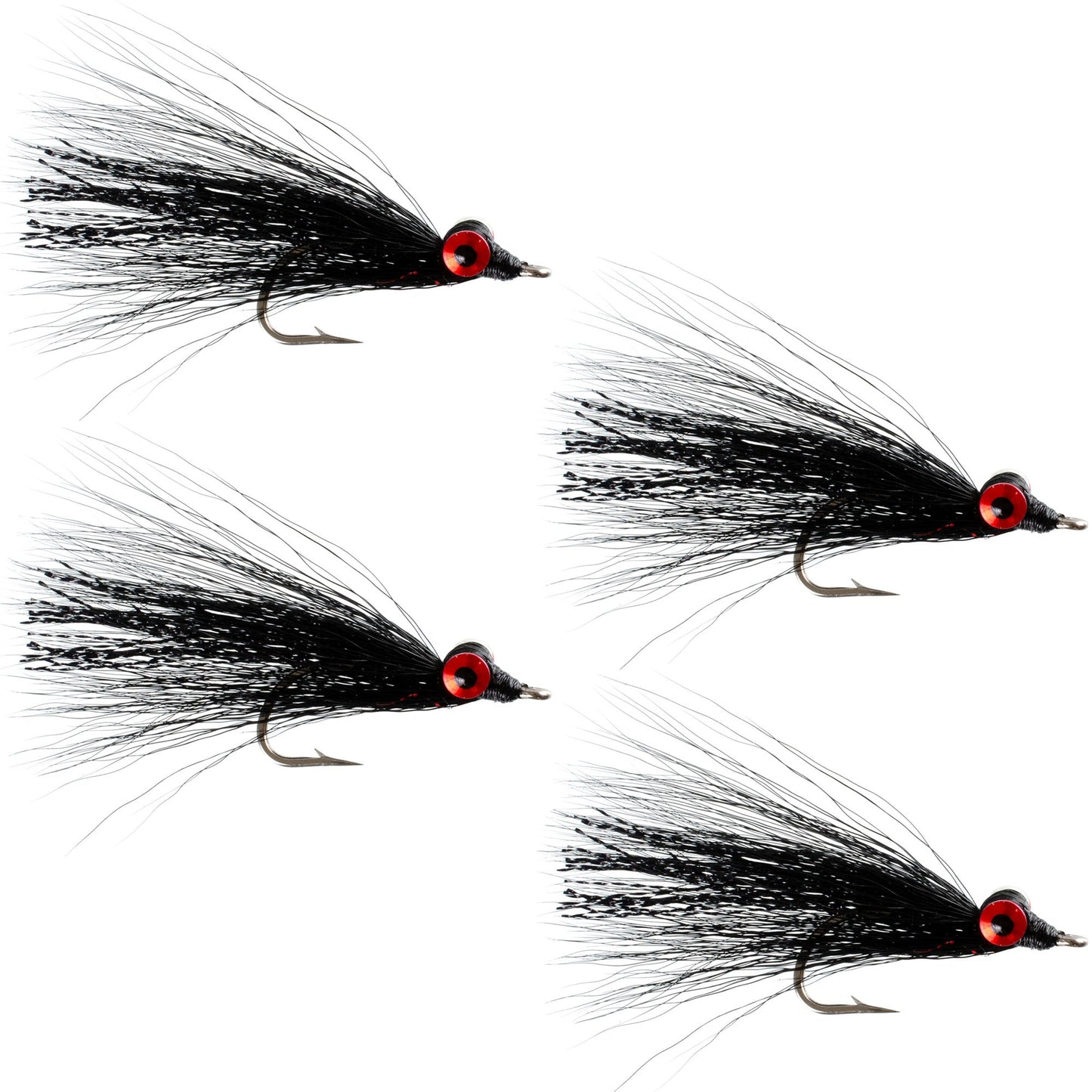 Clouser's Deep Minnow Black - Premium Saltwater & Bass Streamer Flies - Set of 4 (Size 1/0) - Korvel