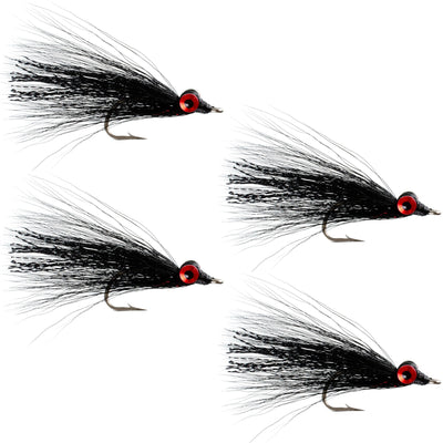 Clouser's Deep Minnow Black - Premium Saltwater & Bass Streamer Flies - Set of 4 (Size 1/0) - Korvel