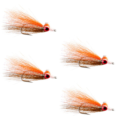 Clouser Deep Minnow Streamer Flies - Brown Orange Sunfish - Set of 4 for Trout & Bass - Size 4 - Korvel