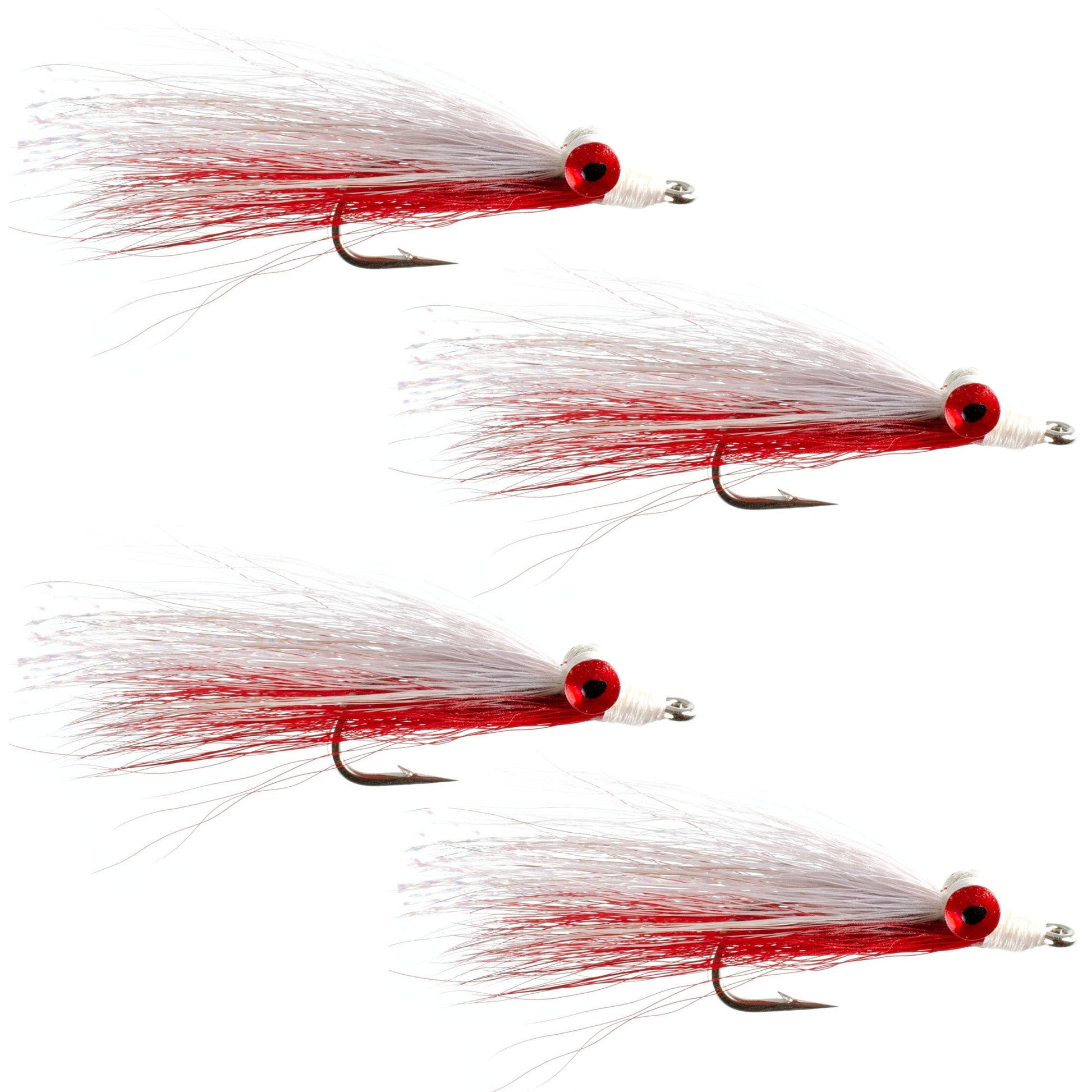 Clouser's Deep Minnow - Red & White Streamer Flies for Saltwater & Bass Fishing - Set of 4 (Size 1/0) - Korvel
