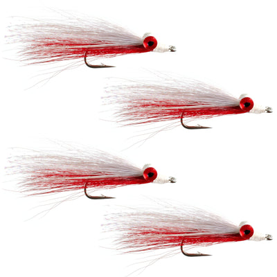 Clouser's Deep Minnow - Red & White Streamer Flies for Saltwater & Bass Fishing - Set of 4 (Size 1/0) - Korvel