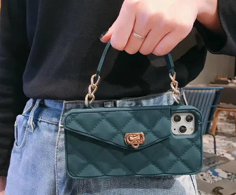 Coque de téléphone de luxe pour femmes avec lanière en chaîne